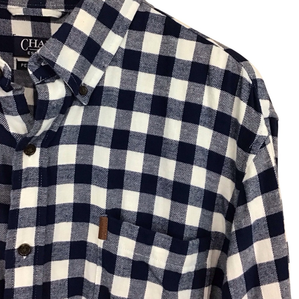 Chaps Performance Navy‎ and White Plaid Flannel Button Down Shirt XXL - Picture 2 of 8